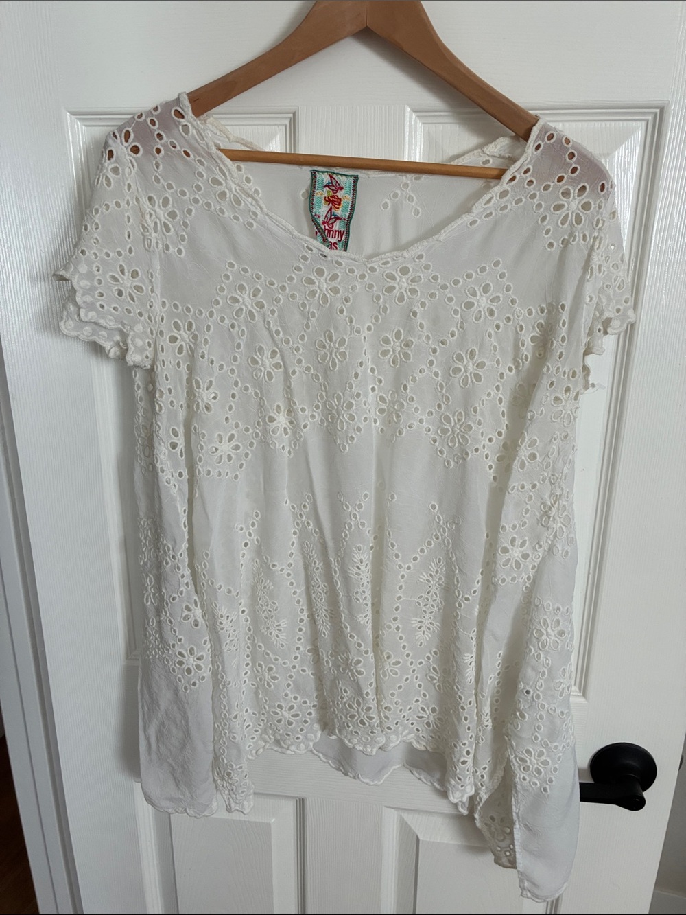 Johnny Was White Eyelet Embroidered Tunic Top